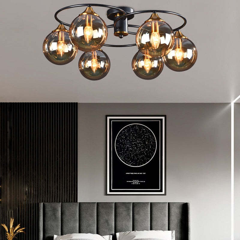 ValentinaLuxe - Elegant Round Smoked Glass Chandelier