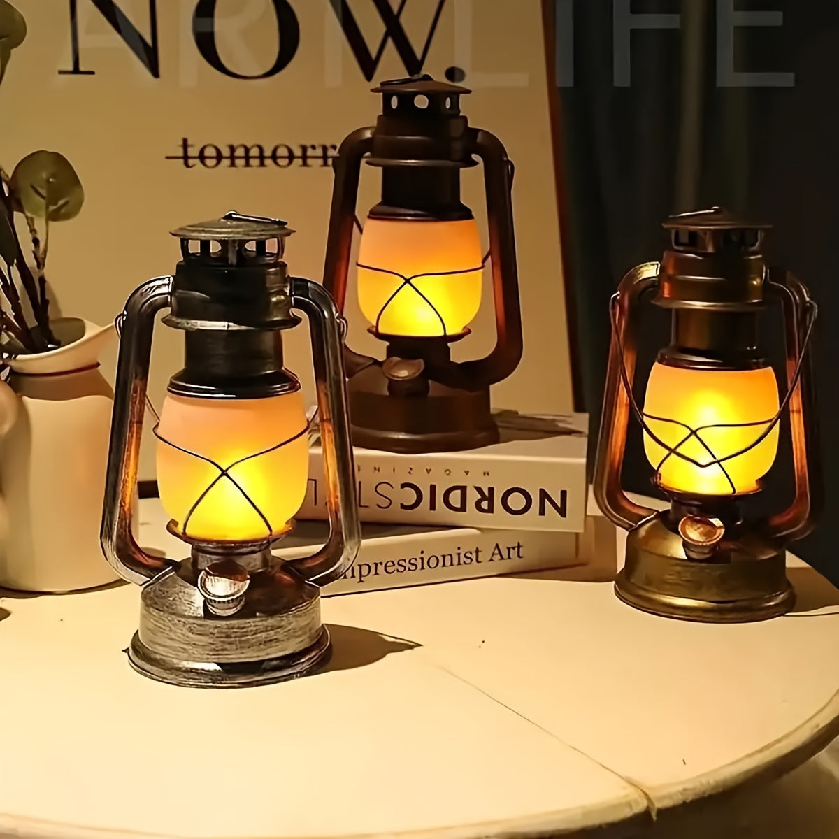 RetroGlow Lantern - Vintage LED Lantern with Flame Effect