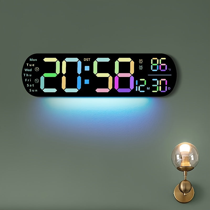 LumoView Clock - LED Wall Clock with Date and Temperature Display