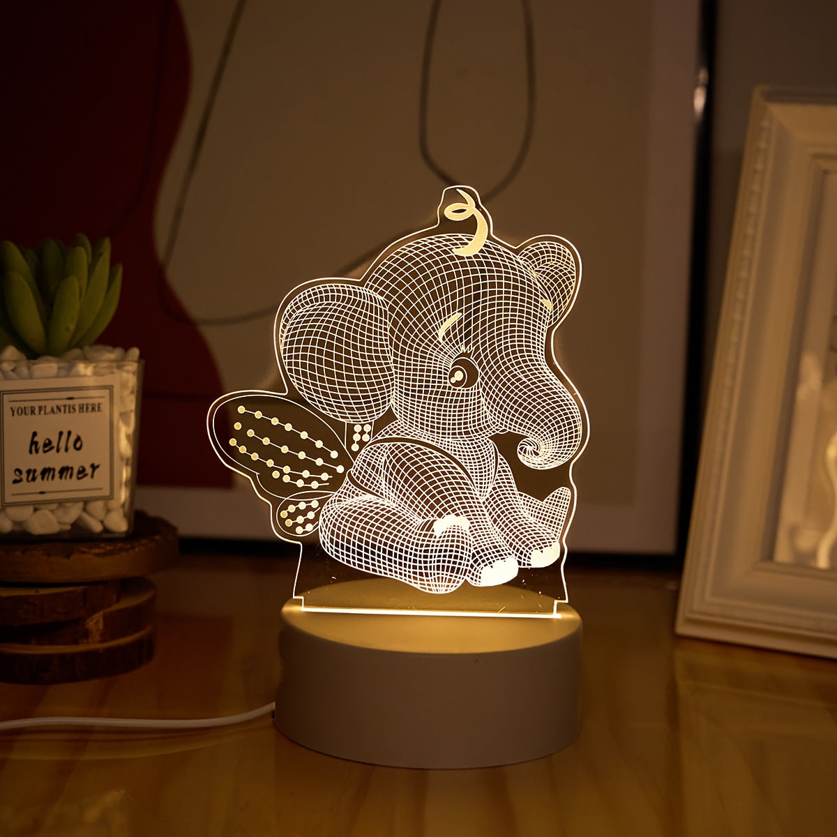 AngelElephant Lamp - 3D LED Table Lamp with USB Port