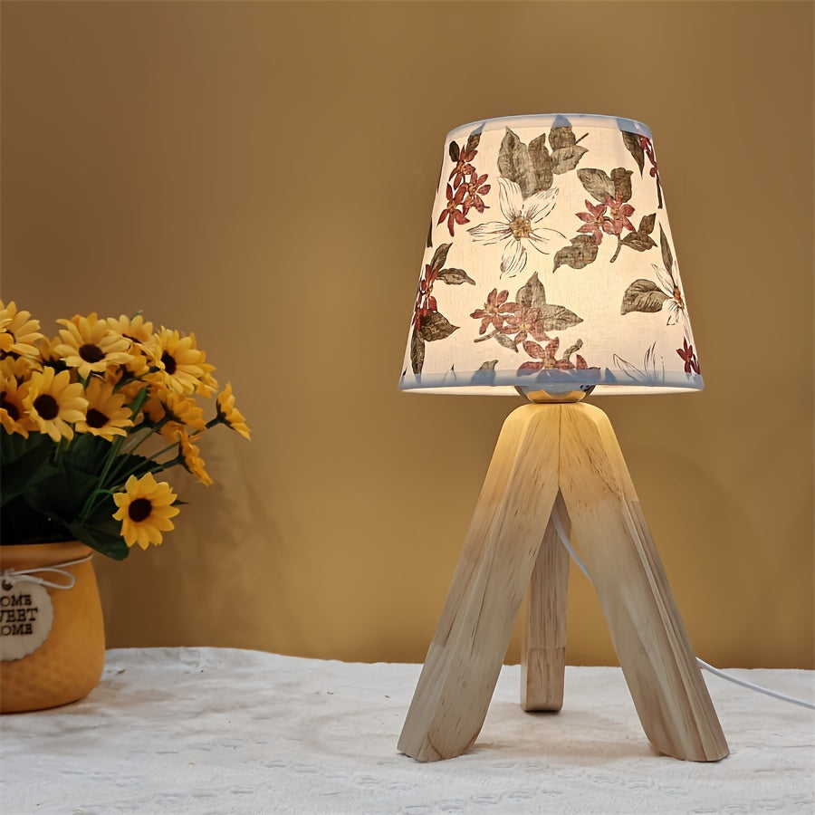 FloralGlow Lamp - Wooden LED Table Lamp with Floral Pattern