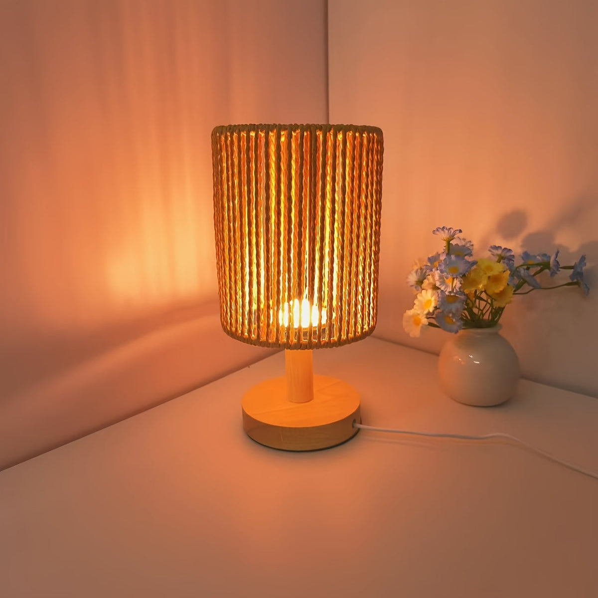 BarrelGlow - Wooden Desk Lamp with Striped Design