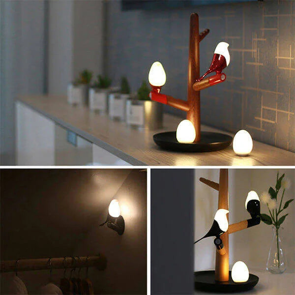 BrightOak Elegance - Wooden Table Lamp with Motion Sensor
