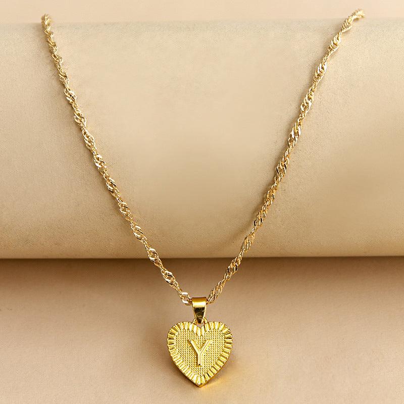 Amara - Gold Heart Initial Pendant Necklace