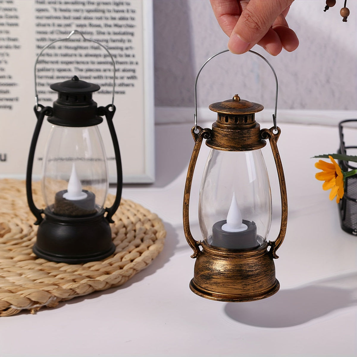 NostalgicGlow Lamp - Yellow Flame Oil Lantern Style LED Lamp