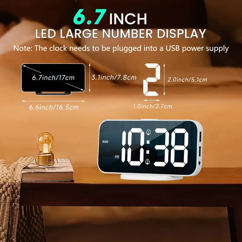 MirrorTime Clock - LED Mirror Alarm with Dual USB Ports