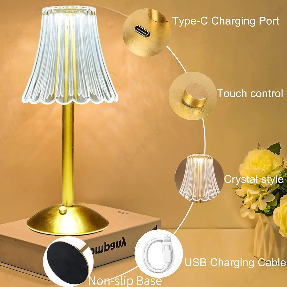 Cristalglow Table Lamp - Elegant Cordless Crystal Decor