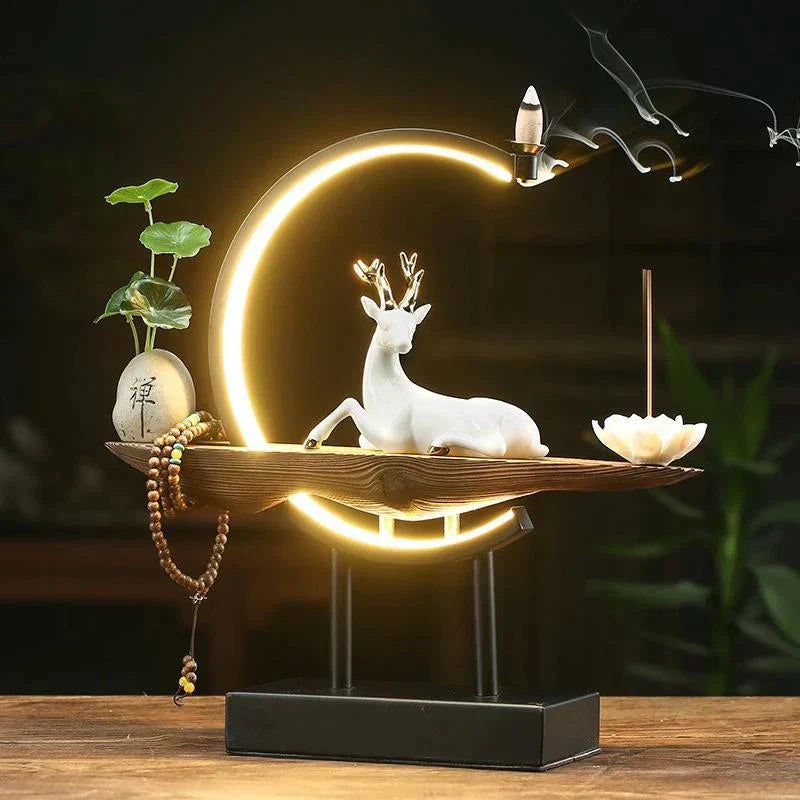 SereneStag - Élégant Brûleur Encens Cerf Blanc