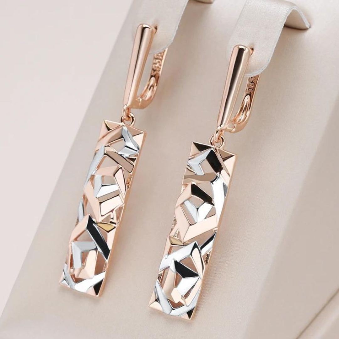 Elena - Boucles d'oreilles rectangulaires en or et argent