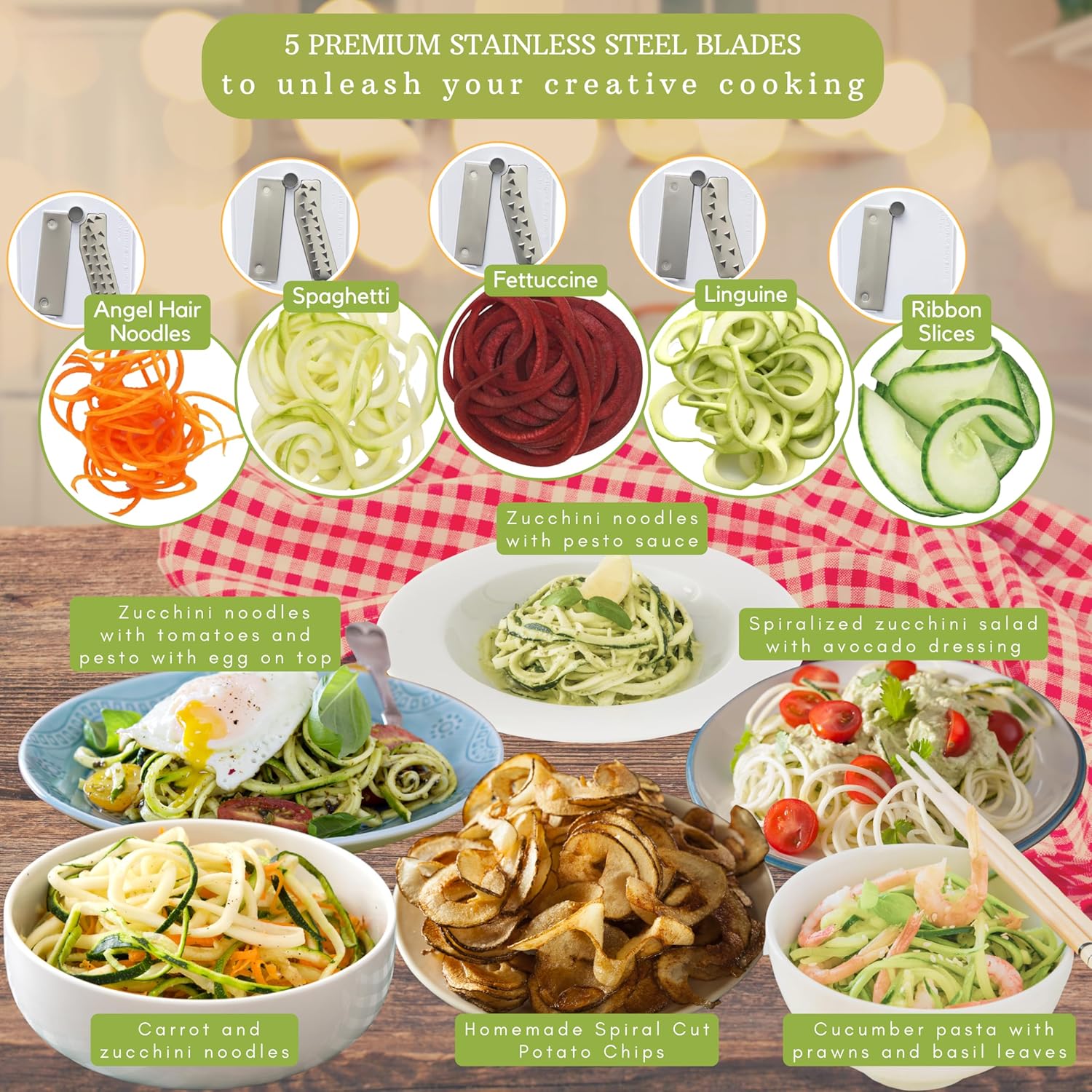 Coupé Légumes | Coupe-Vegetaux 5 Pièces avec Lames Interchangeables | Outil Pratique pour Repas Sains 5