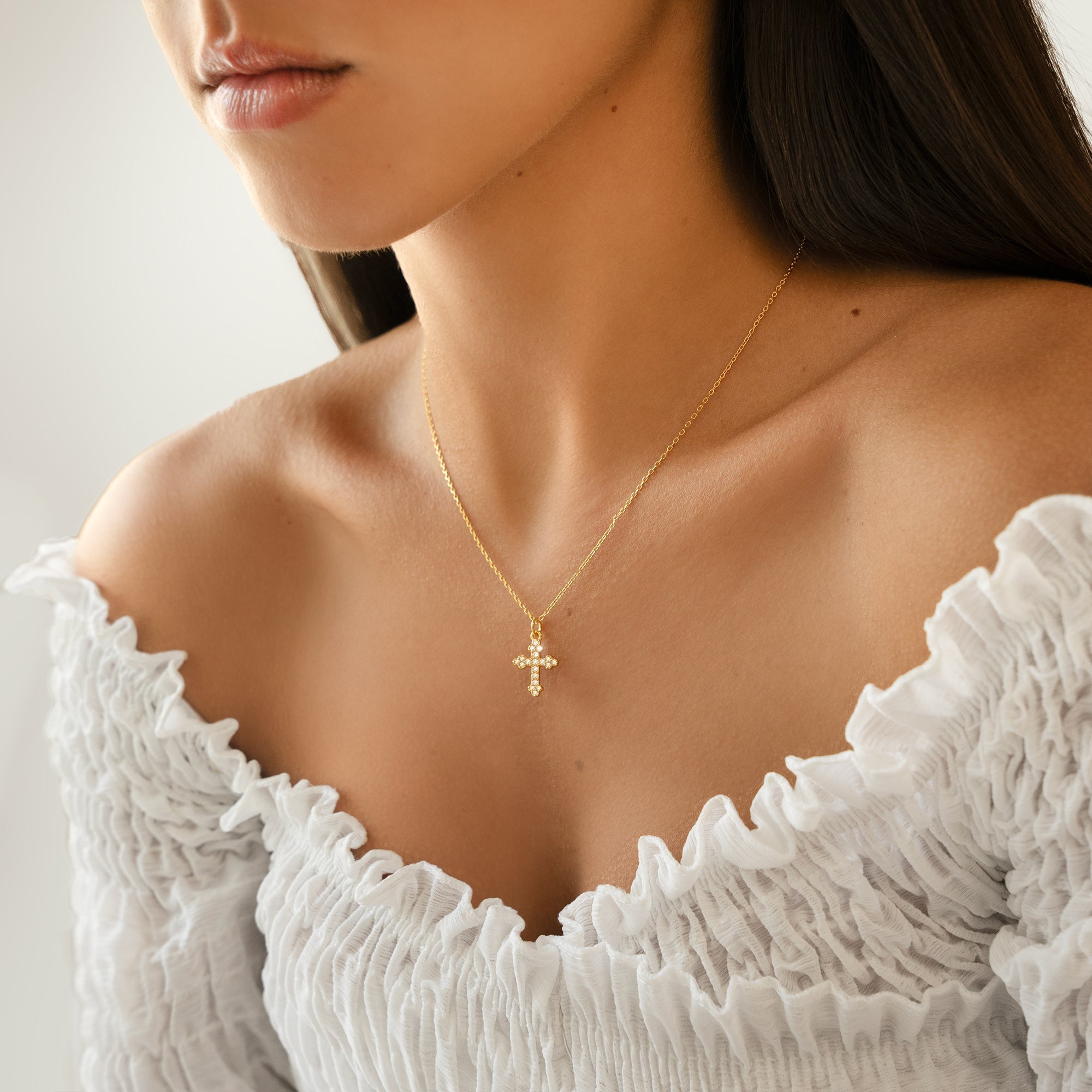 Clemence - Spiritual Zirconia Cross Necklace in 925 Silver