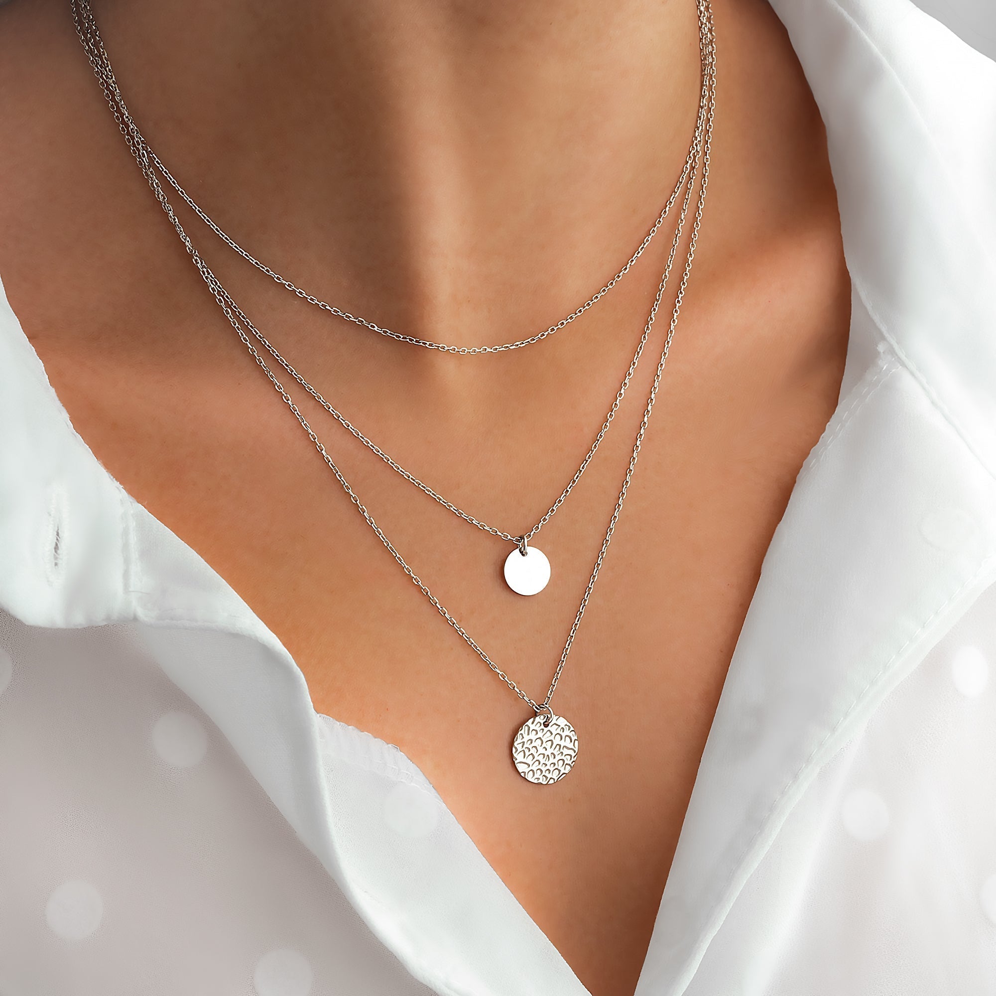 Aurora - Collier multicouche à cercles en argent 925, 3 rangées