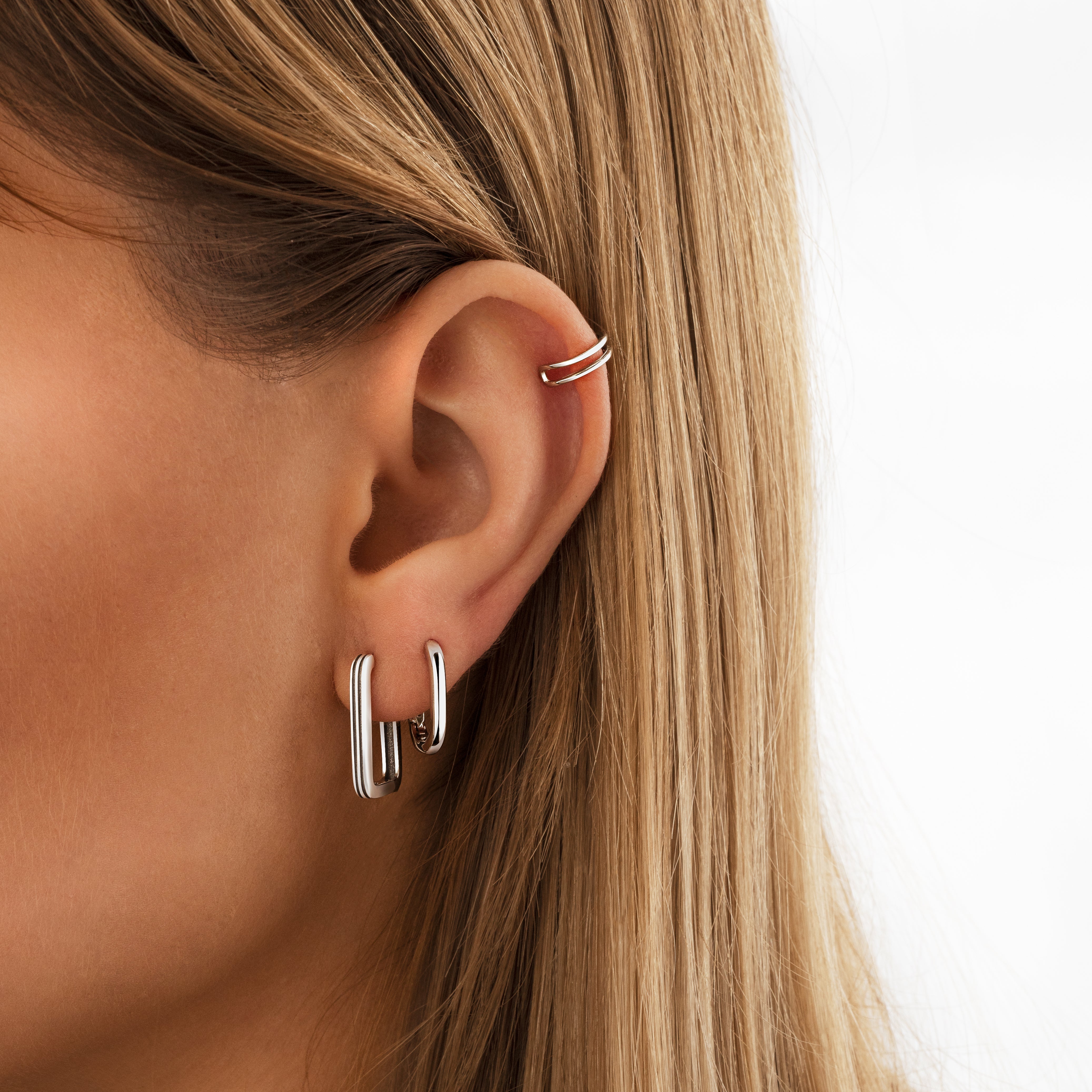 Isabelle - Modern Rectangular Silver Clip-On Earrings