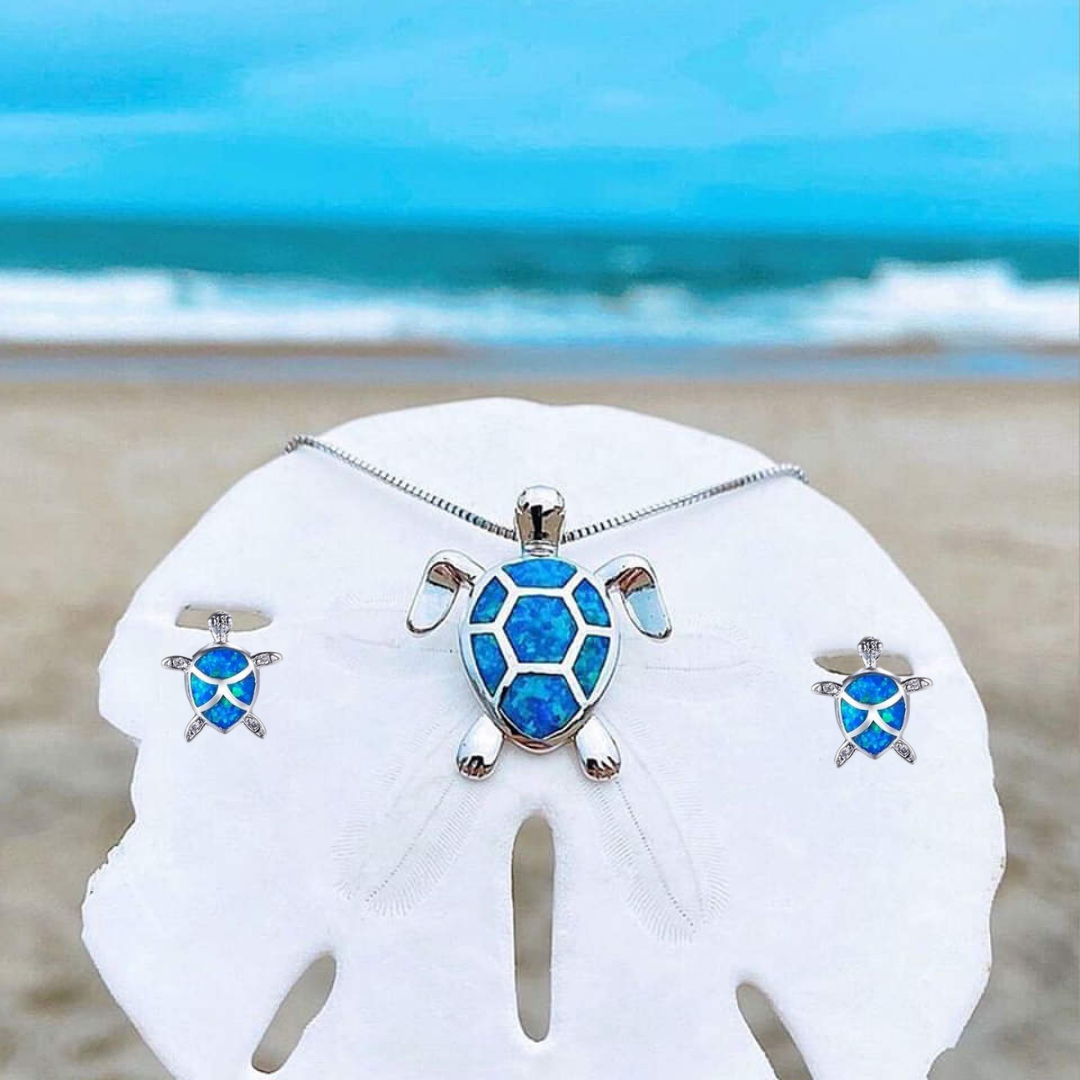 Marinella - Set de bijoux tortue de mer en argent et opale