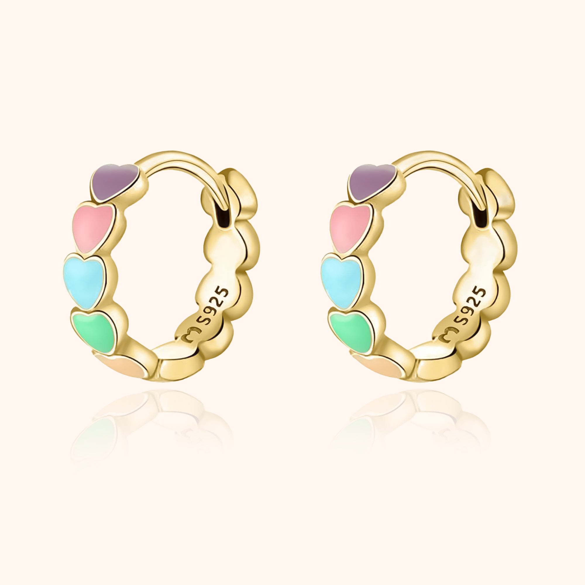 Celestina - Rainbow Hoop Earrings with Colourful Hearts