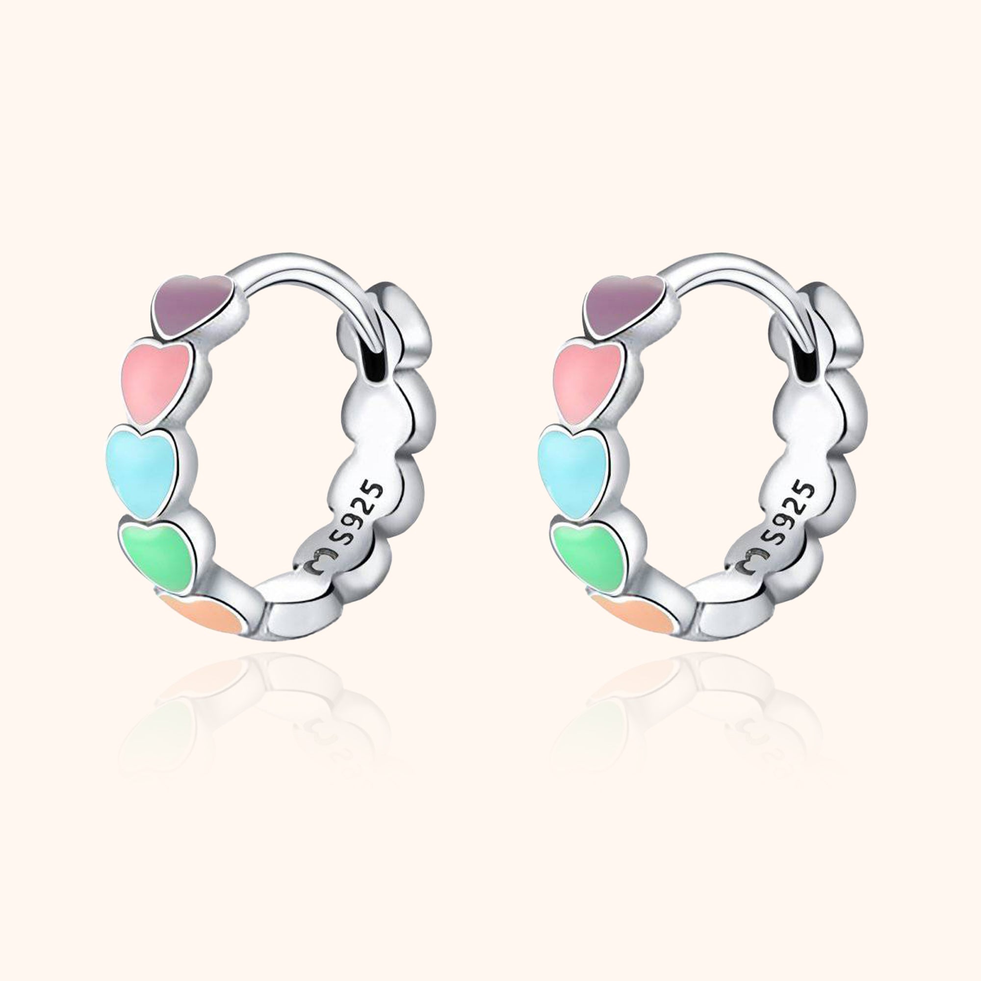 Celestina - Rainbow Hoop Earrings with Colourful Hearts
