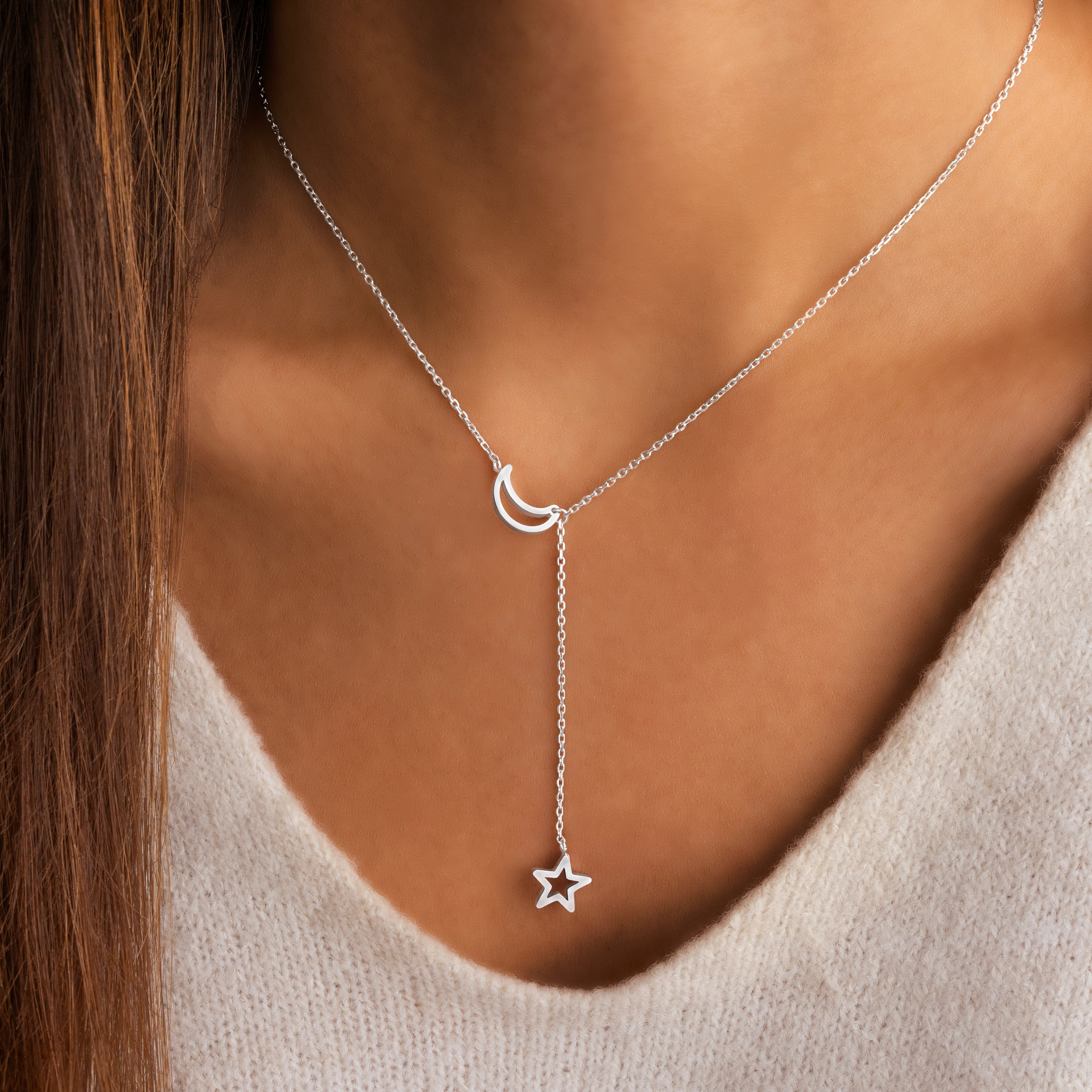 Nova - Collier lune et étoile en argent cosmique multicouche