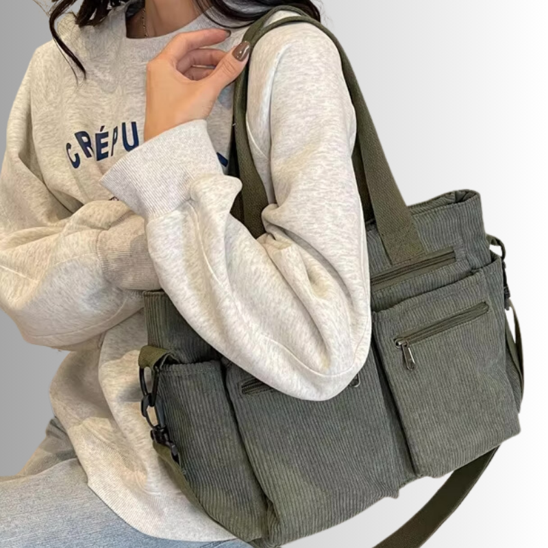 Emma | Élégant Sac Fourre Tout Femme Pratique en Velours Côtelé 2
