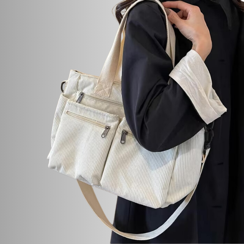 Emma | Élégant Sac Fourre Tout Femme Pratique en Velours Côtelé 4