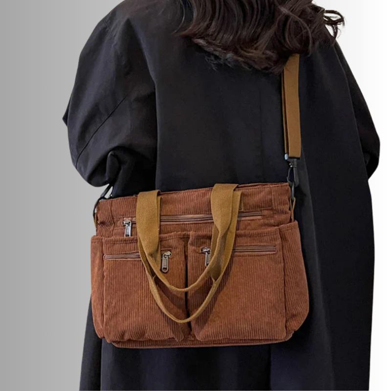 Emma | Élégant Sac Fourre Tout Femme Pratique en Velours Côtelé 8