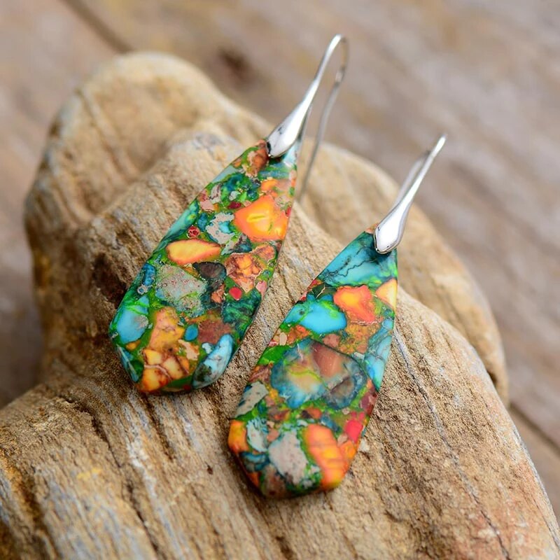Boucles d'Oreilles Jaspe Coloré - Pierre Naturelle