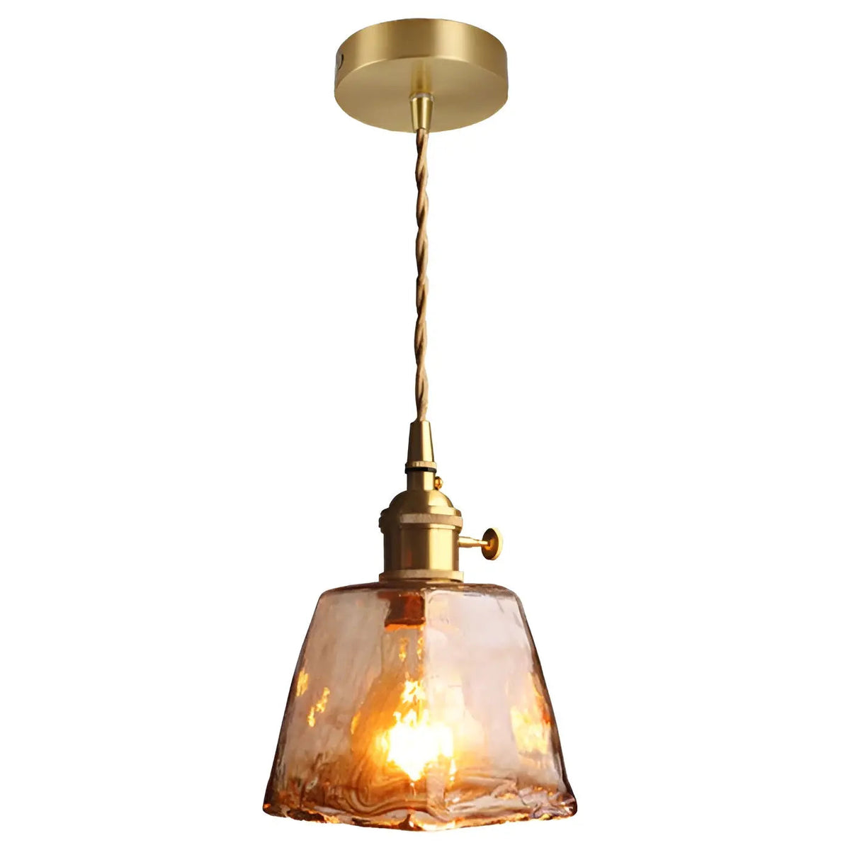 GlassElegance - Amber Glass Pendant Light with Crystal Prisms