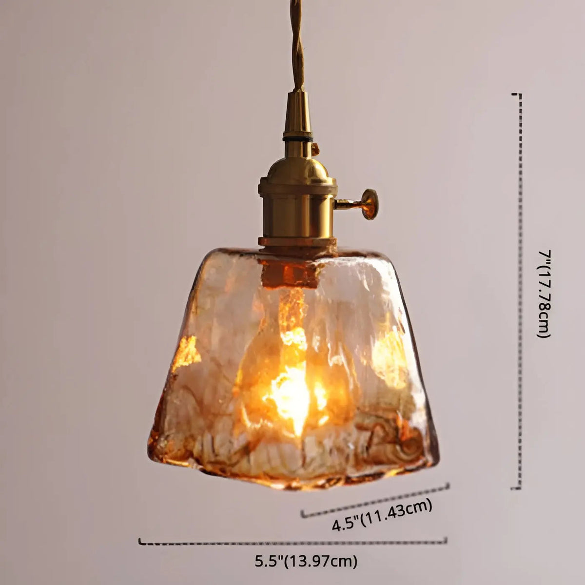 GlassElegance - Amber Glass Pendant Light with Crystal Prisms
