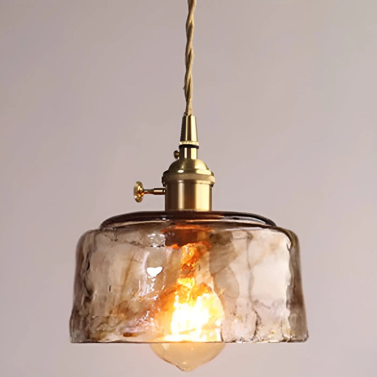 GlassElegance - Amber Glass Pendant Light with Crystal Prisms