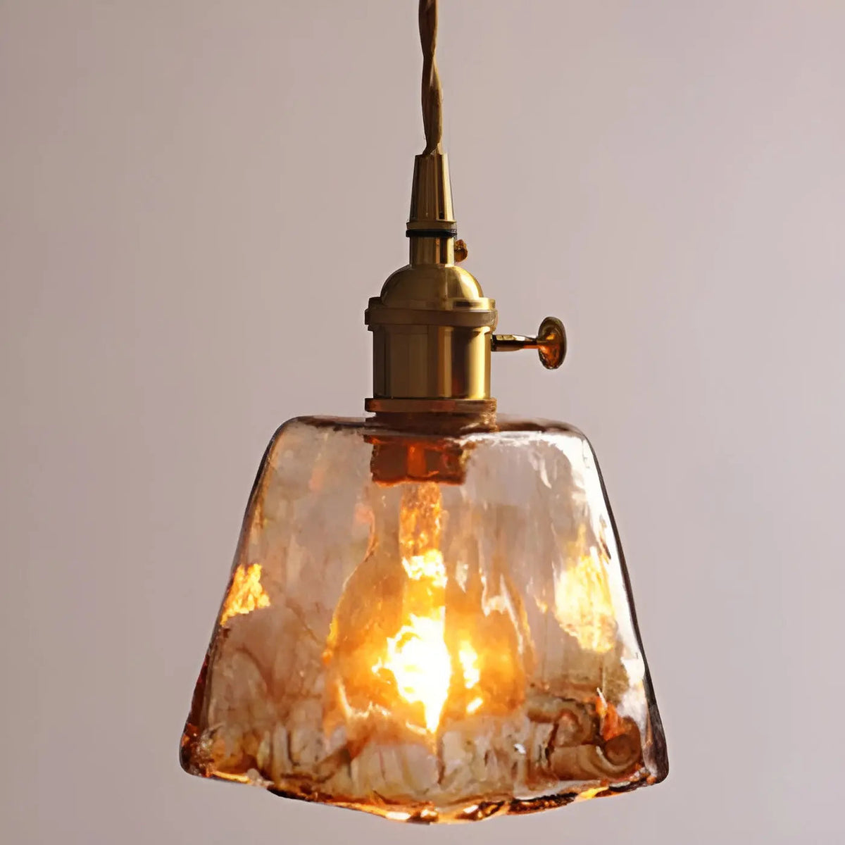 GlassElegance - Amber Glass Pendant Light with Crystal Prisms