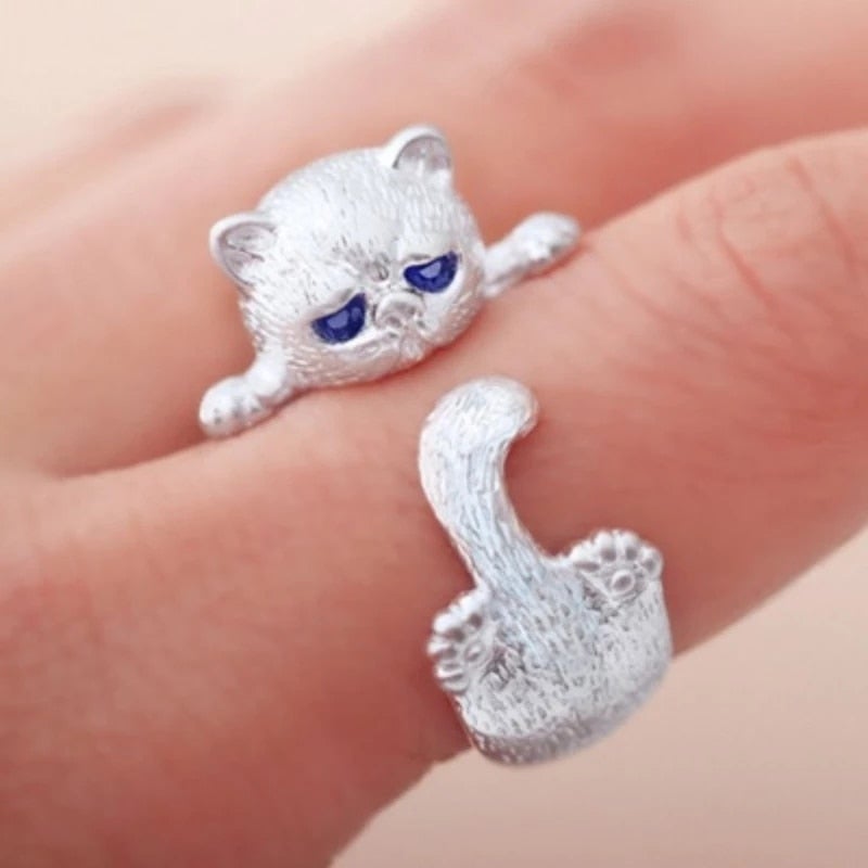Lyana - Bague chaton réglable en argent