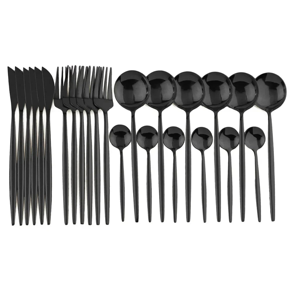 JettLuxe - Black & Gold Stainless Steel Cutlery Set