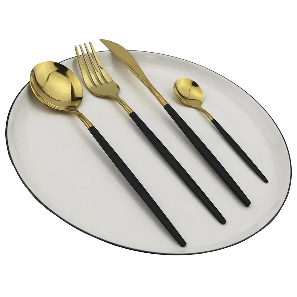 JettLuxe - Black & Gold Stainless Steel Cutlery Set