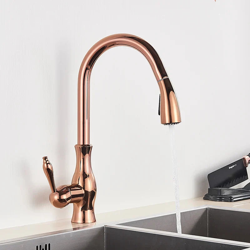 GlamFaucet - Gold Kitchen Mixer Tap with Pull-Out Sprayer