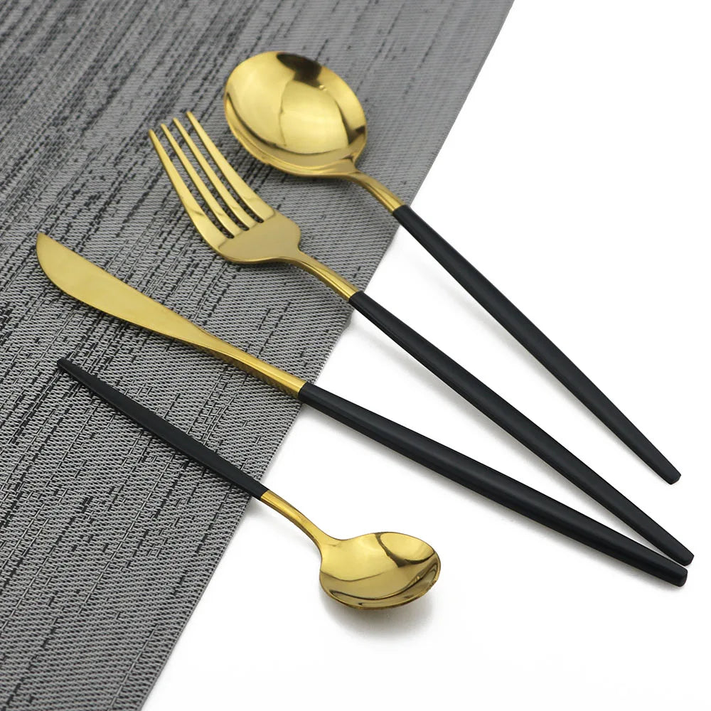 JettLuxe - Black & Gold Stainless Steel Cutlery Set