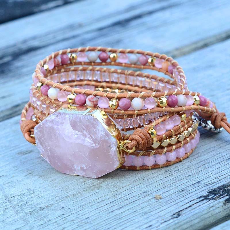 Amoria - Rose Quartz Bracelet with Gold Accents