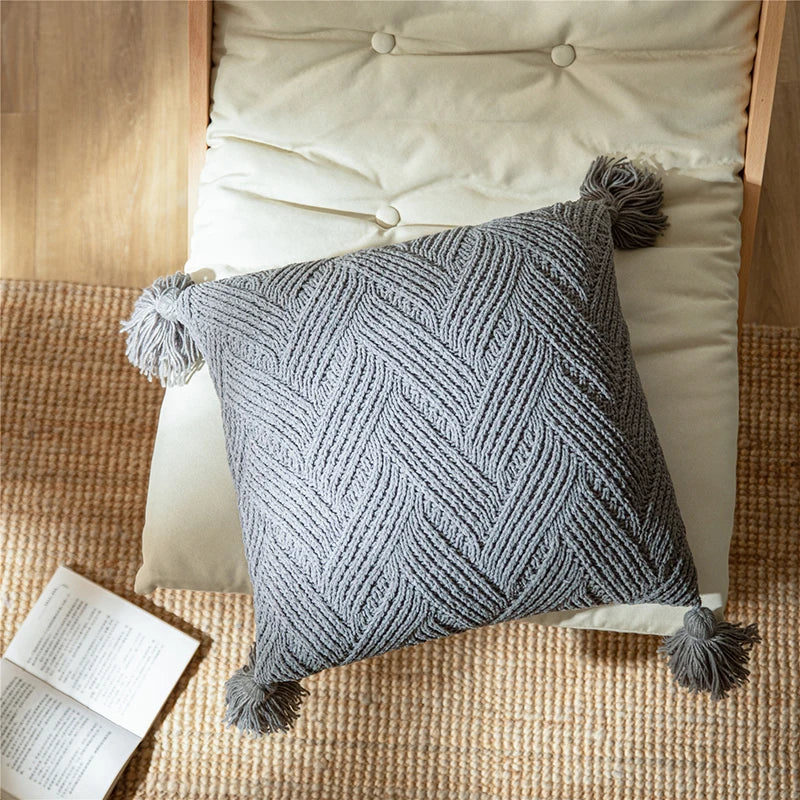 NordicTassel Cushion Cover - Chic Chenille with Nordic Tassels