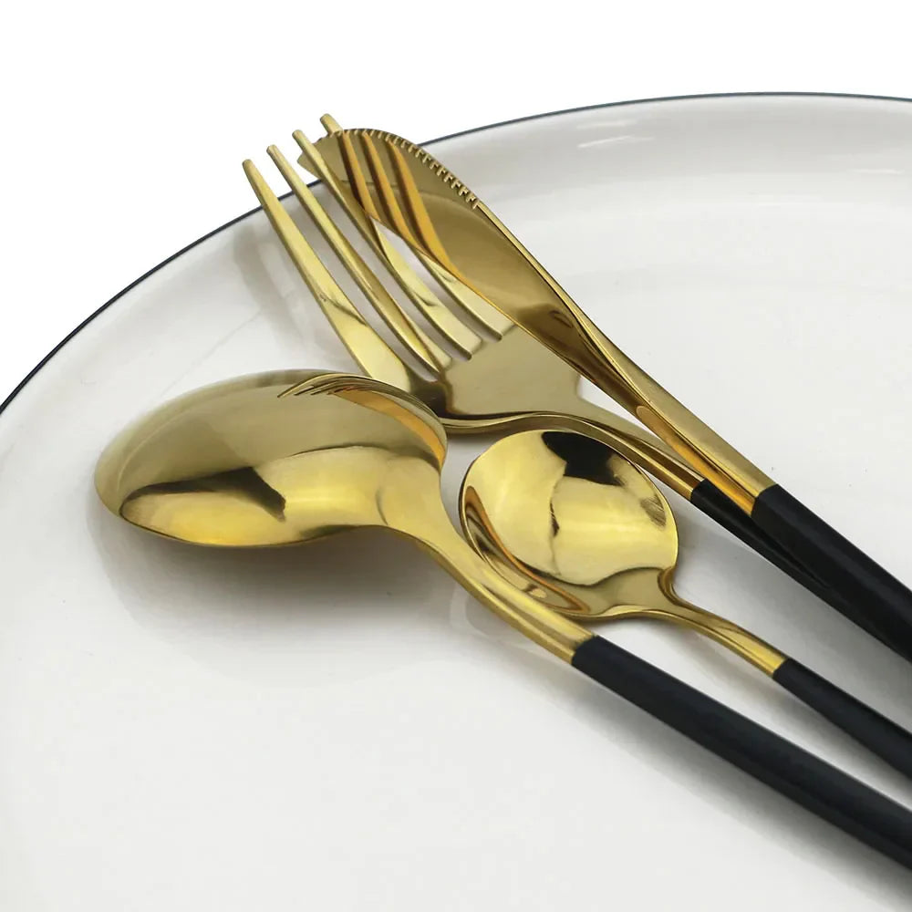 JettLuxe - Black & Gold Stainless Steel Cutlery Set