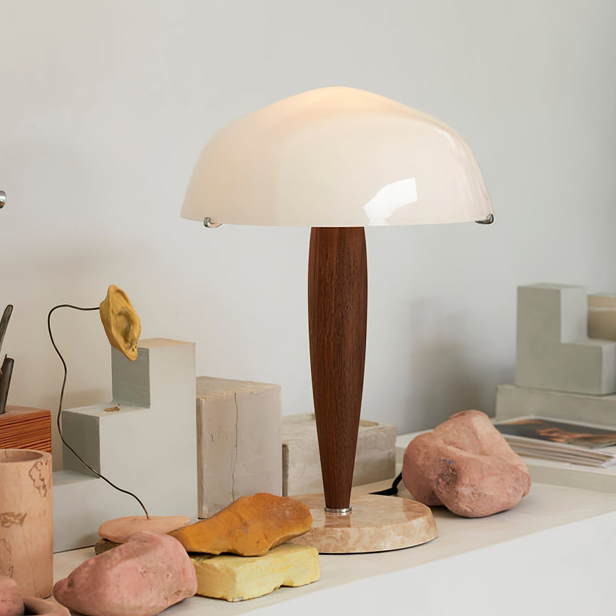 HeritageGlow Table Lamp - Timeless Glass, Walnut & Marble
