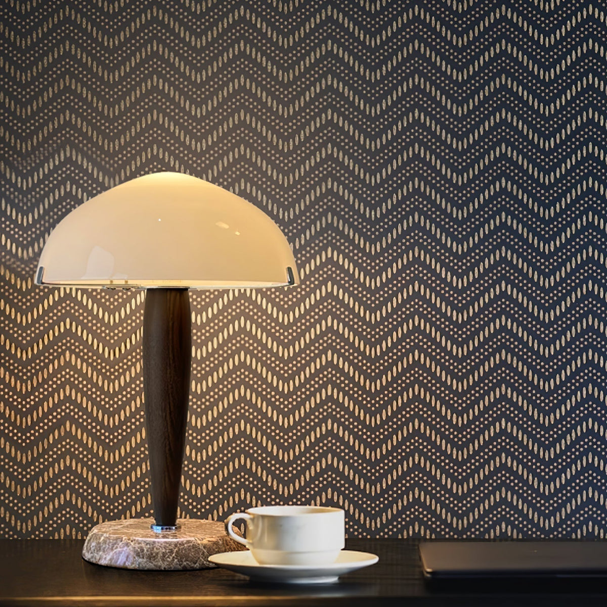 HeritageGlow Table Lamp - Timeless Glass, Walnut & Marble