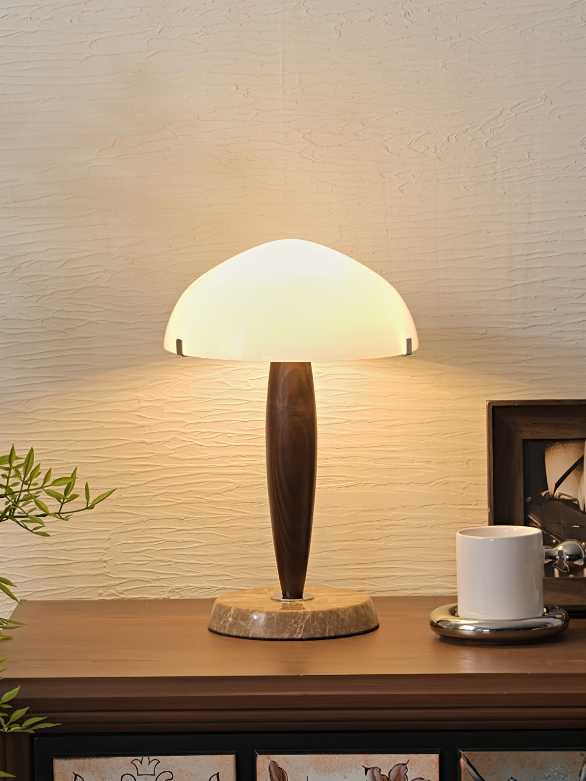 HeritageGlow Table Lamp - Timeless Glass, Walnut & Marble