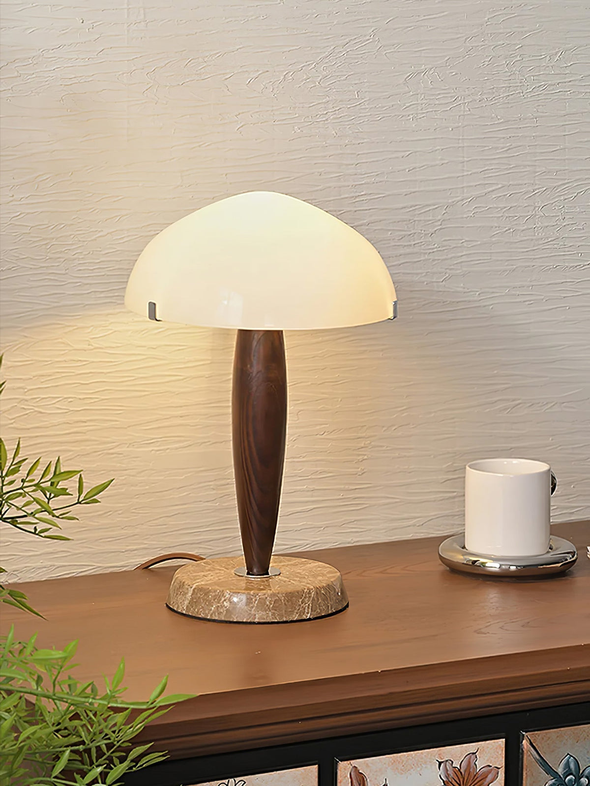 HeritageGlow Table Lamp - Timeless Glass, Walnut & Marble