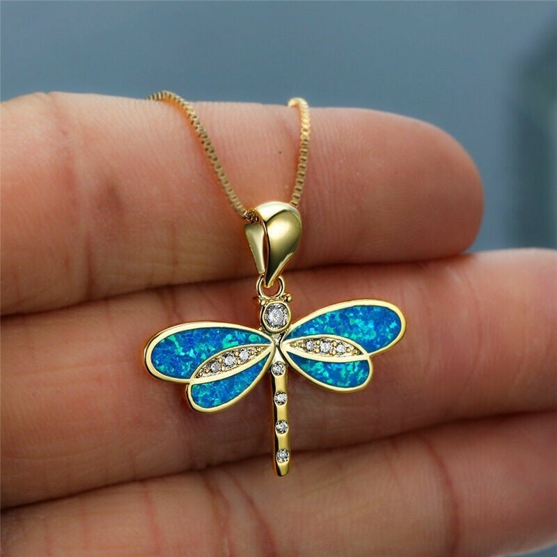 Aurielle - Collier libellule dorée opale élégant