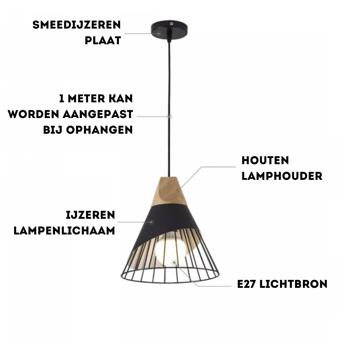 OrenLume - Industrial Scandinavian-Style Wood and Metal Pendant Light