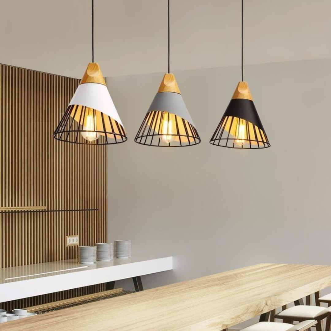 OrenLume - Industrial Scandinavian-Style Wood and Metal Pendant Light