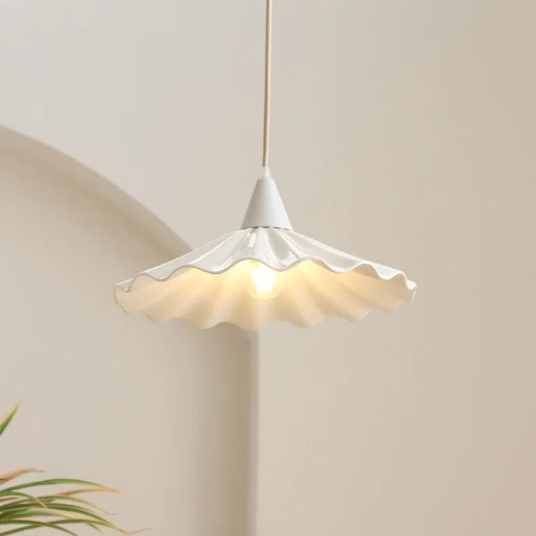 RyeGlow - Ribbed White Ceramic Pendant Light with Unique Design