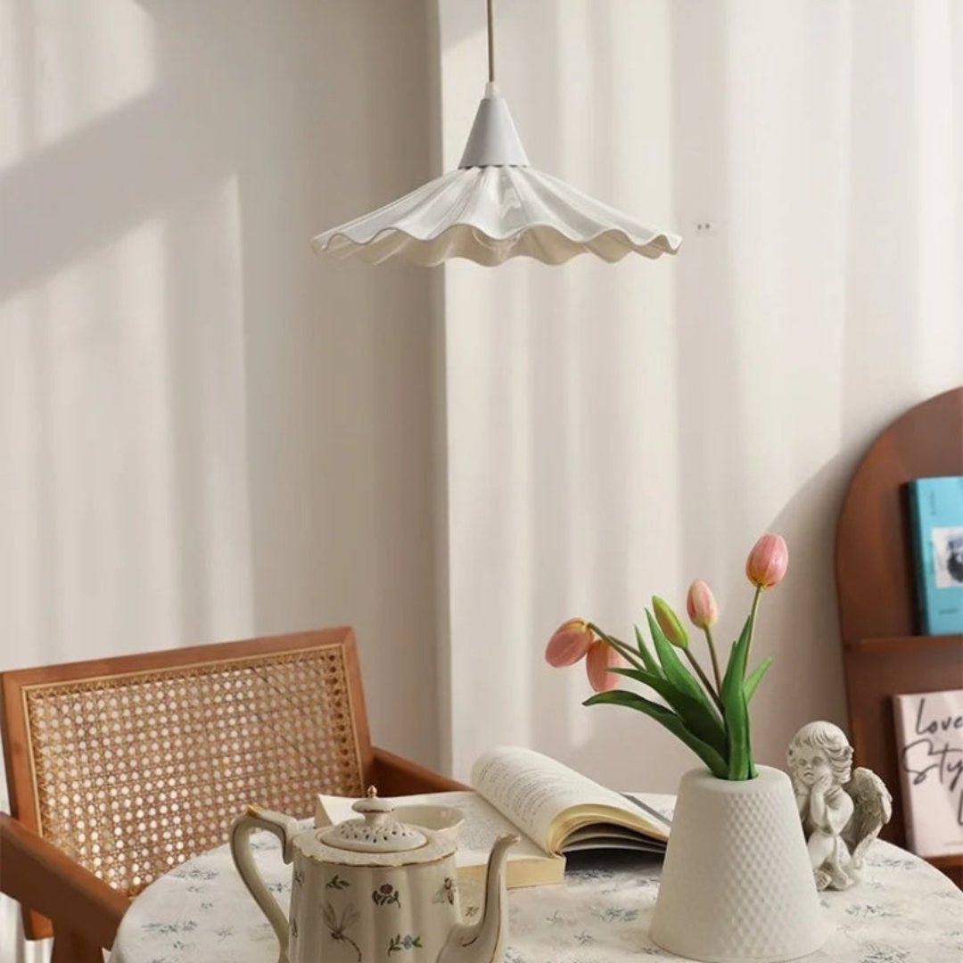RyeGlow - Ribbed White Ceramic Pendant Light with Unique Design