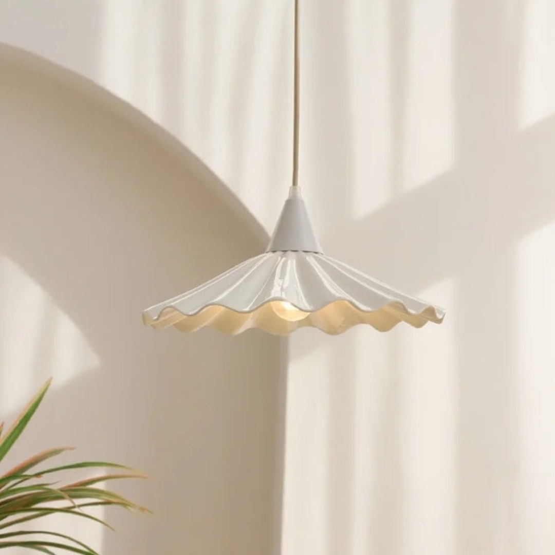 RyeGlow - Ribbed White Ceramic Pendant Light with Unique Design