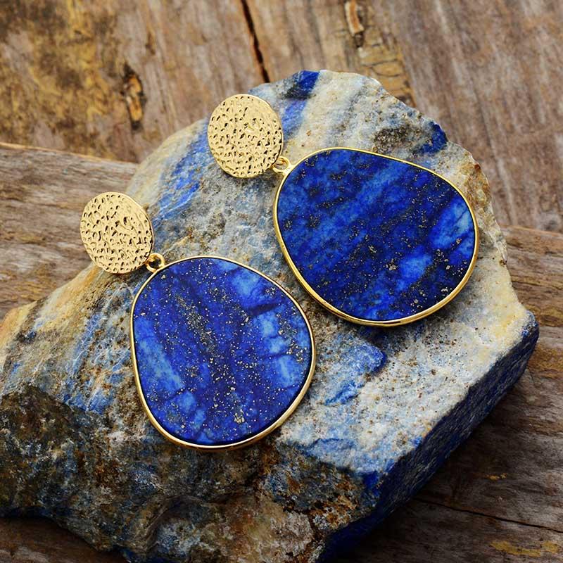 CelestialLuxe - Gold Lapis Lazuli Stud Earrings