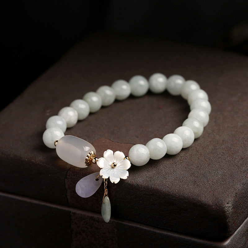 Bracelet jade et agate porte-bonheur en argent réglable