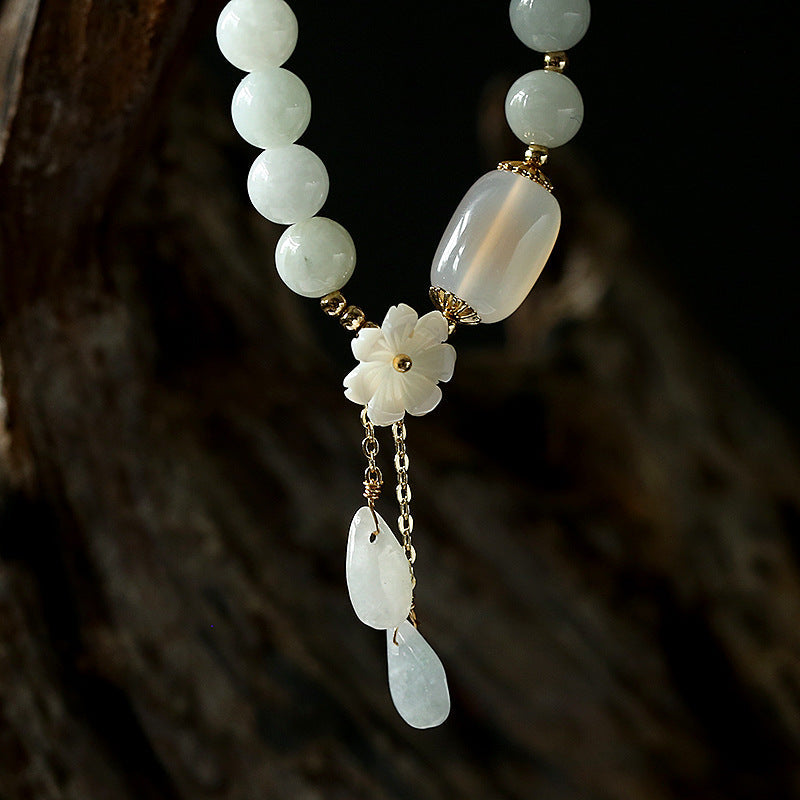 Bracelet jade et agate porte-bonheur en argent réglable